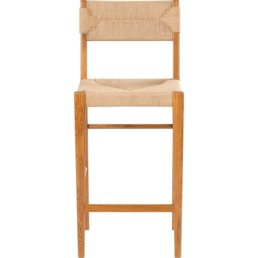 Peach Rattan Counter Stool by HedgeApple Essentials. Made from oak wood, iron, paper cord in a rustic style.