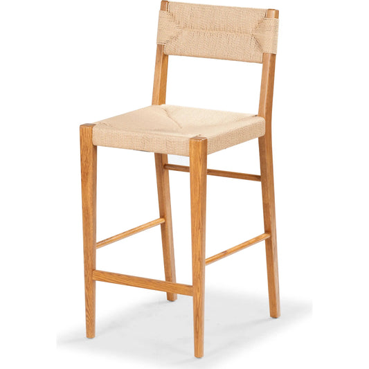 Peach Rattan Counter Stool by HedgeApple Essentials. Made from oak wood, iron, paper cord in a rustic style.