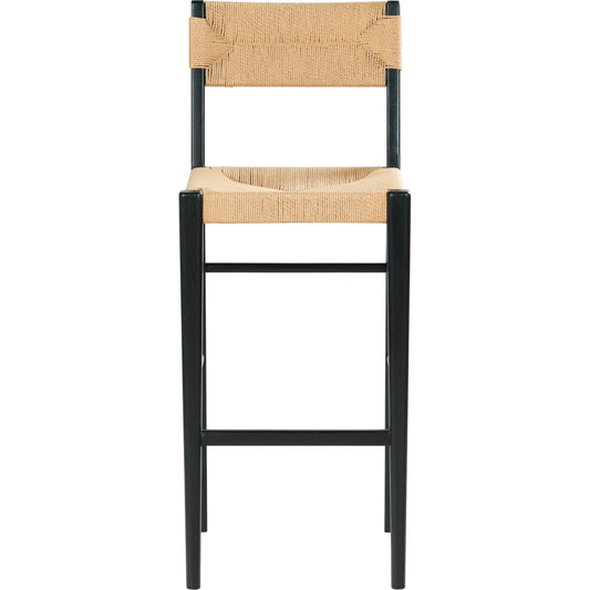 Peach Rattan Barstool by HedgeApple Essentials. Made from oak wood, iron, paper cord in a rustic style.