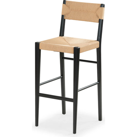 Peach Rattan Barstool by HedgeApple Essentials. Made from oak wood, iron, paper cord in a rustic style.