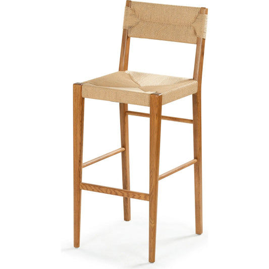 Peach Rattan Barstool by HedgeApple Essentials. Made from oak wood, iron, paper cord in a rustic style.