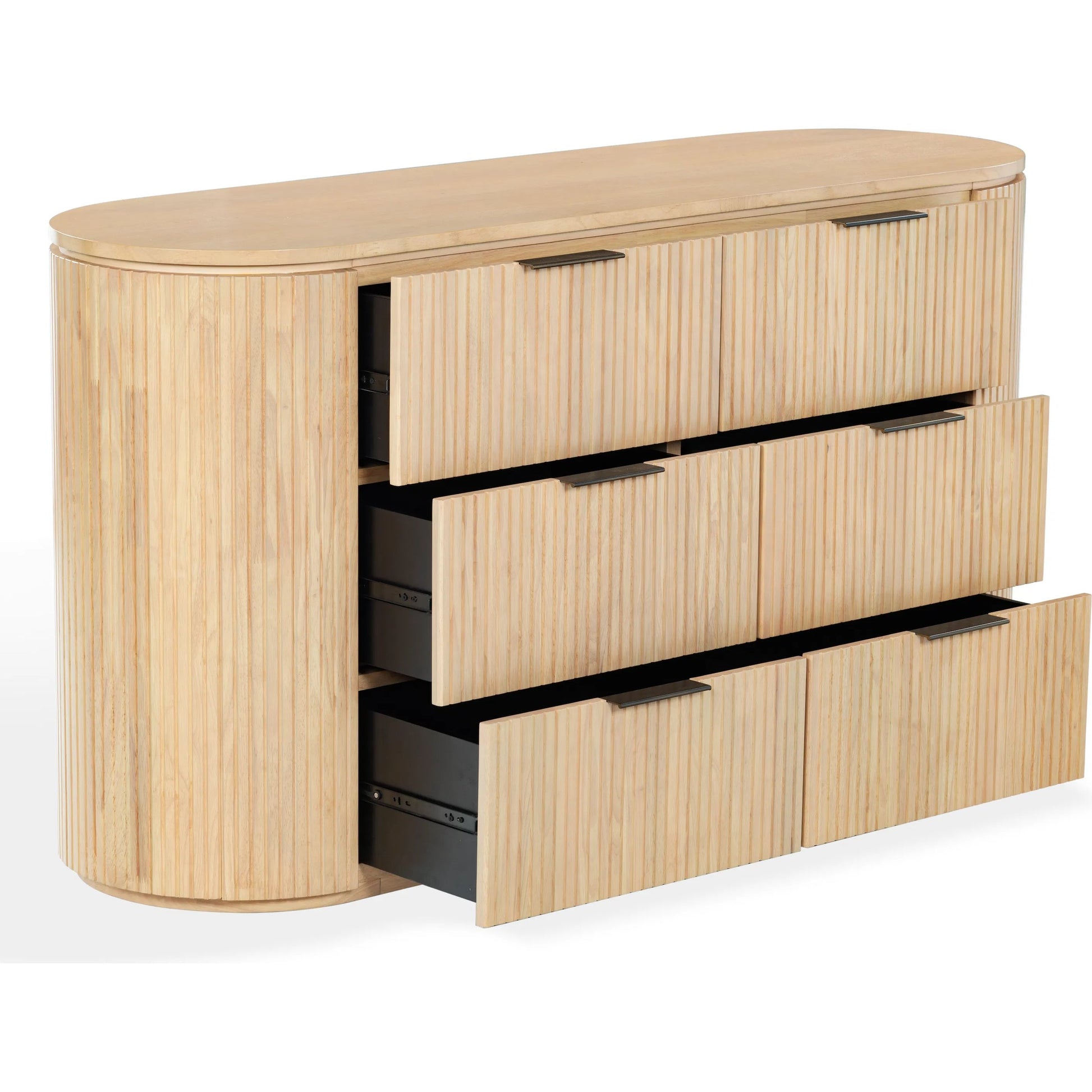 Berkshire Fluted 6 Drawer Dresser by HedgeApple Essentials. Made from rubberwood, veneer, manufactured wood, aluminum in a transitional style.