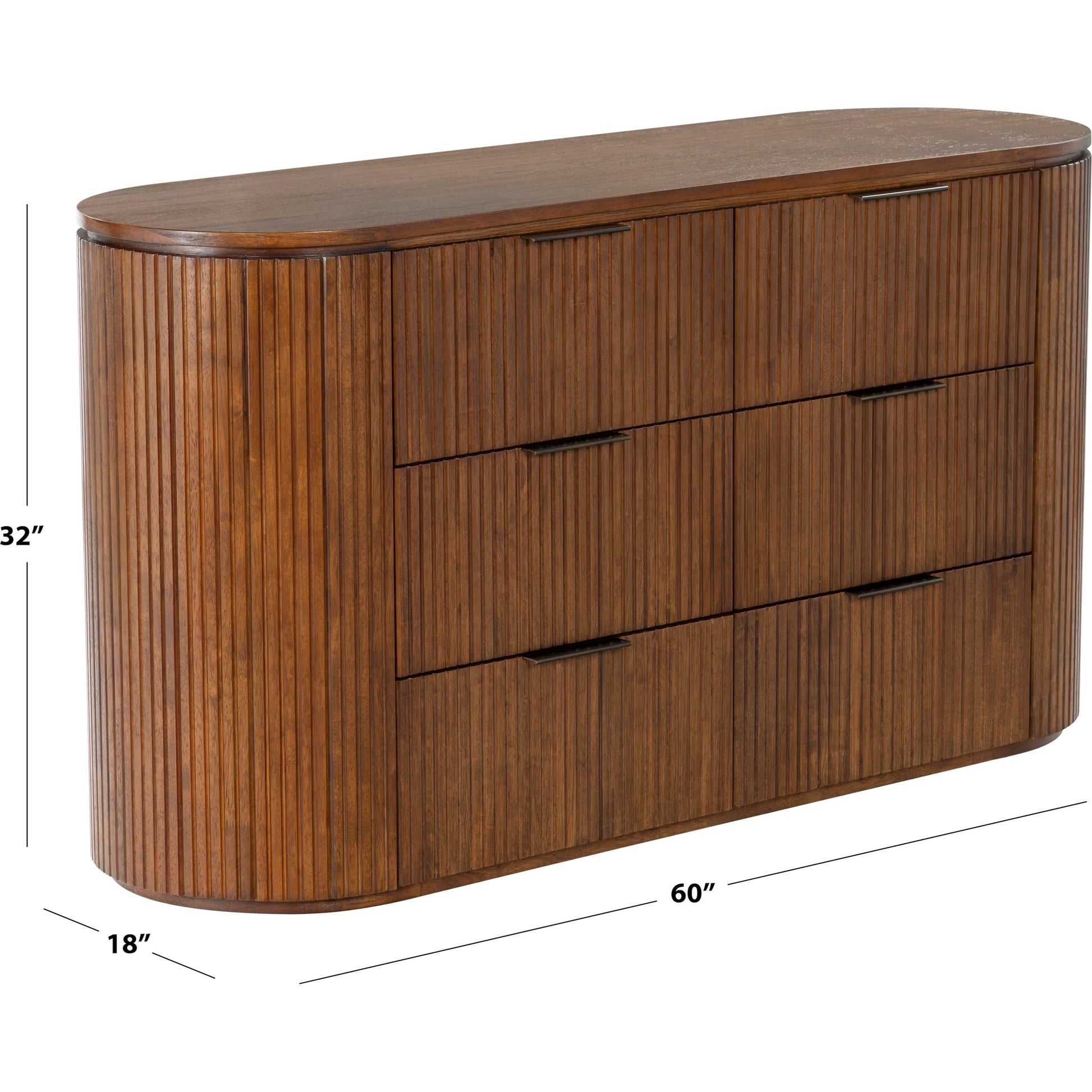 Berkshire Fluted 6 Drawer Dresser by HedgeApple Essentials. Made from rubberwood, veneer, manufactured wood, aluminum in a transitional style.