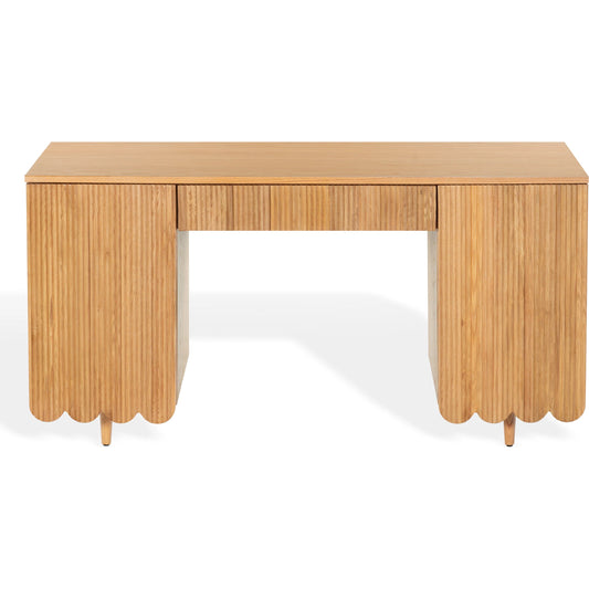 Antelope Fluted Desk by HedgeApple Essentials in natural. Made from oak, rubberwood, oak veneer, manufactured wood, plywood in a transitional style.