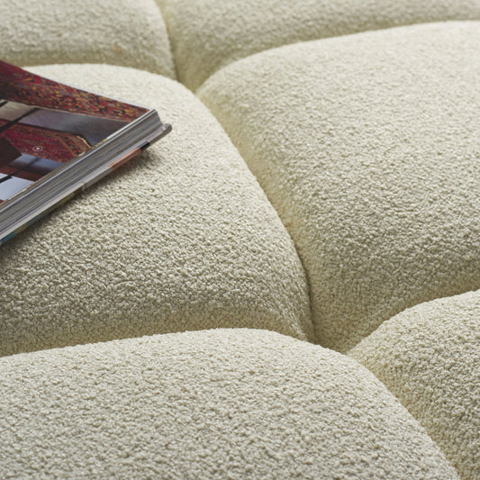 Worth Tufted Ottoman by HedgeApple Essentials. Made from pine solid wood, plywood, boucle (95% polyester), 5% acrylic, 100% polyurethane foam in a modern style.