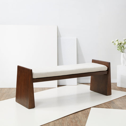 Chase Cushioned Bench by HedgeApple Essentials in cream, walnut. Made from ashwood, pinewood, plywood, faux lambs wool (100% polyester) in a modern style.