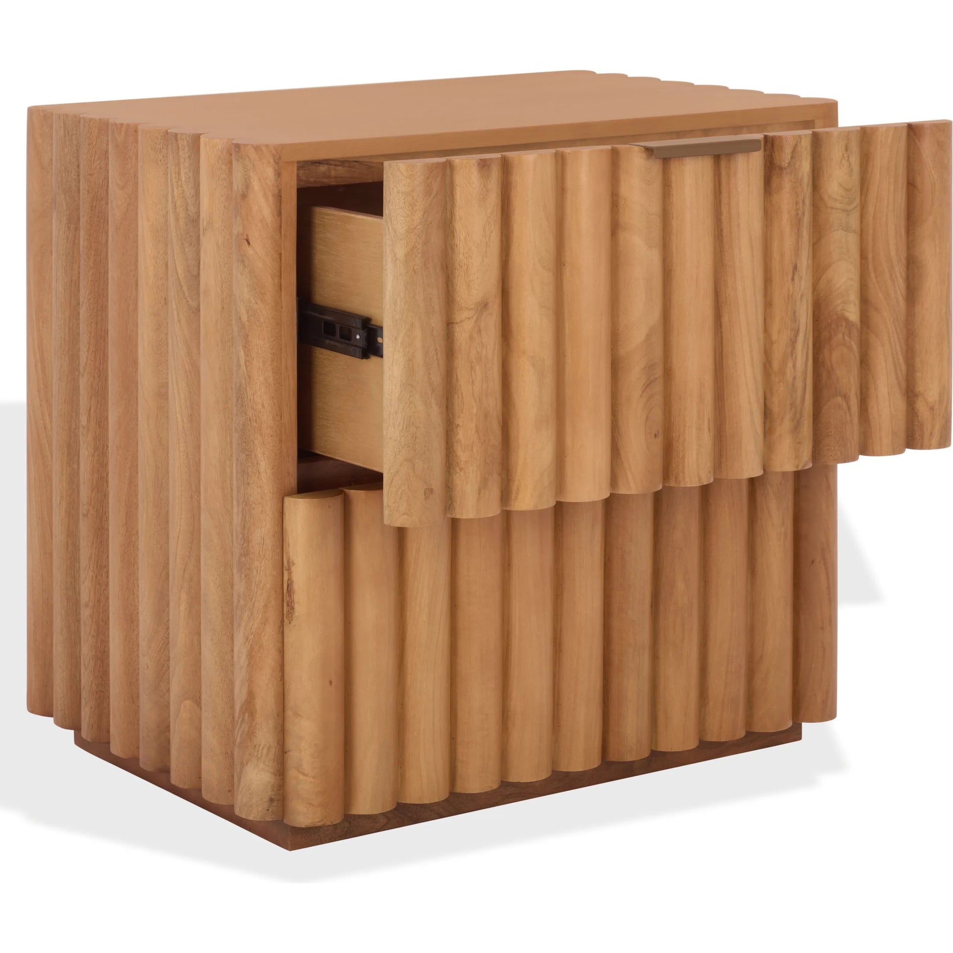 Limestone Fluted Nightstand by HedgeApple Essentials in natural, black. Made from mango wood, veneer, plywood, iron in a transitional style.