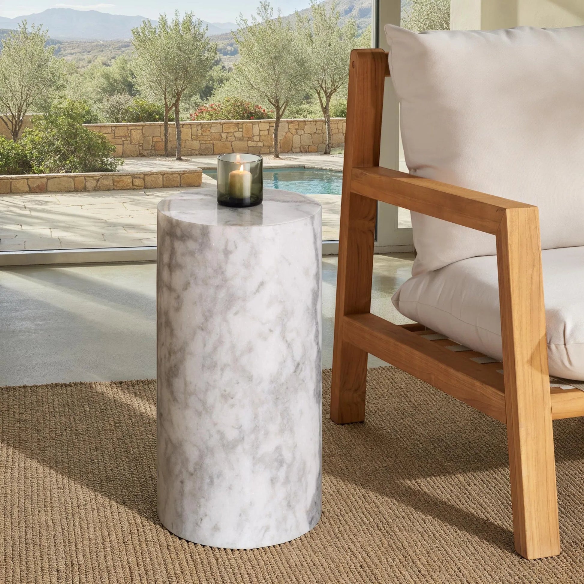 Rota Round Drink Table by HedgeApple Essentials. Made from marble in a modern style.