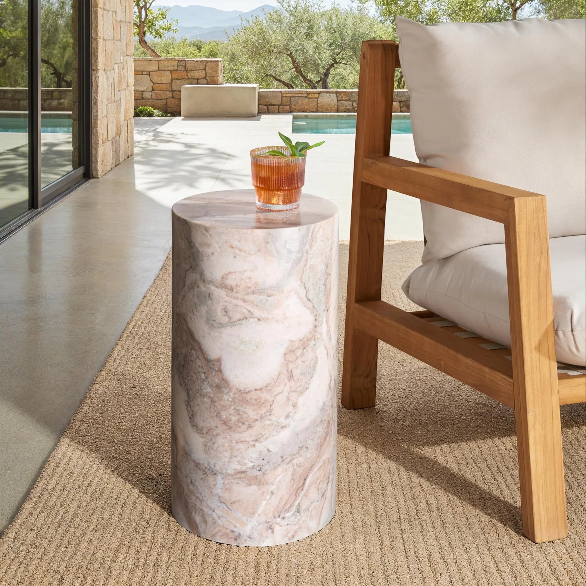 Rota Round Drink Table by HedgeApple Essentials. Made from marble in a modern style.
