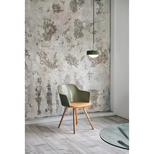Pensee Led Pendant by Seed Design in olive green/ gold. Made from mouth-blown glass, steel in a modern style.