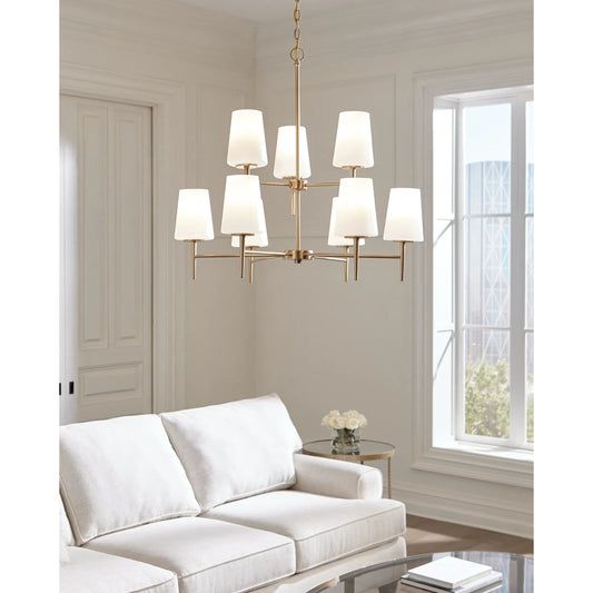 Driscoll Nine Light Chandelier by Visual Comfort & Co. in satin brass. Made from steel in a unique style.