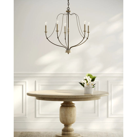 Nadia Five Light Chandelier by Visual Comfort & Co. in distressed white wood. Made from steel in a unique style.