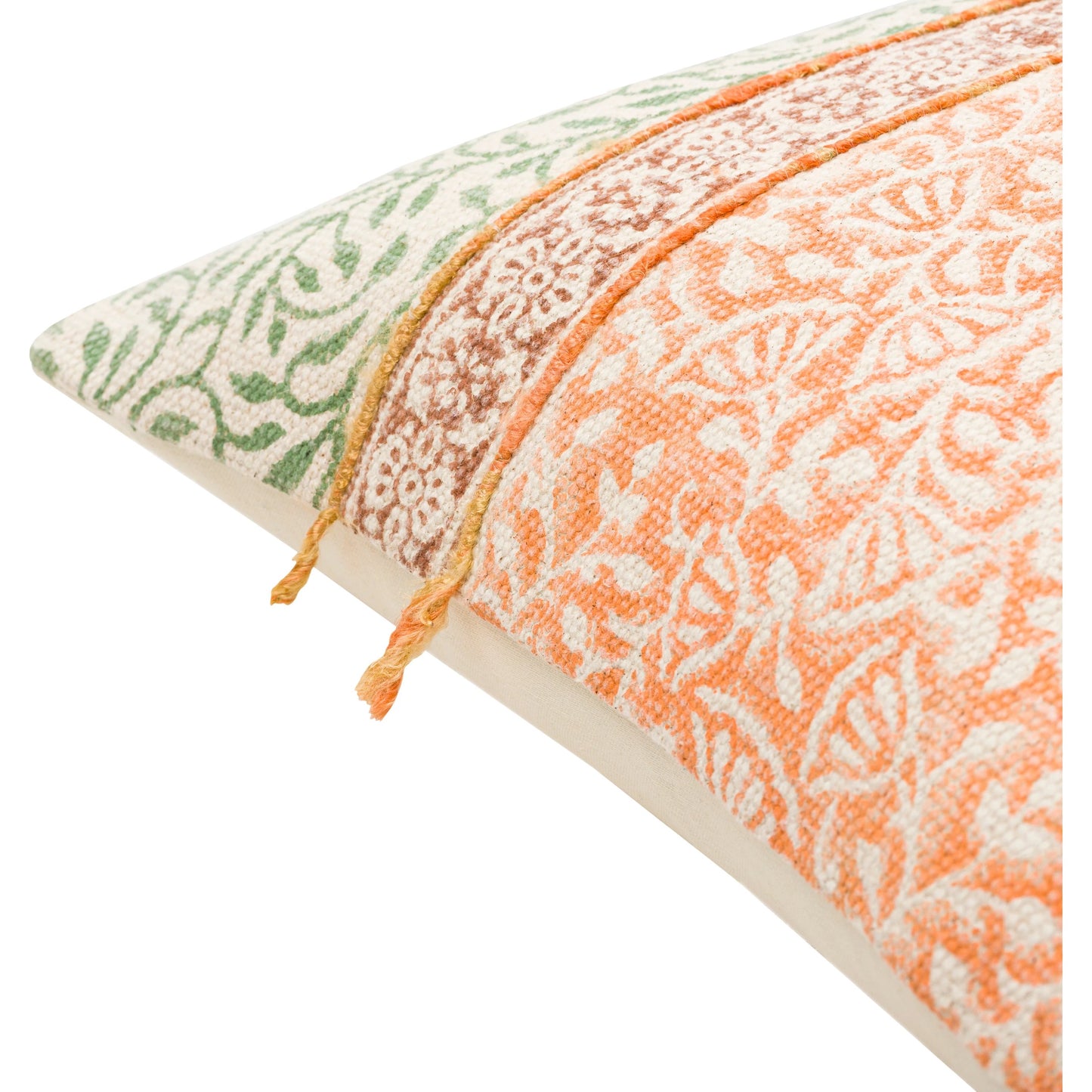 005 SI-1890144,SI-1890145,SI-1890146,SI-1890147,SI-1890148,SI-1890149 | Closeup | Sanga Pillow - 23884 by Livabliss in light beige, orange. Made from 95% cotton, 5% viscose, 100% cotton in a cottage & farmhouse style.