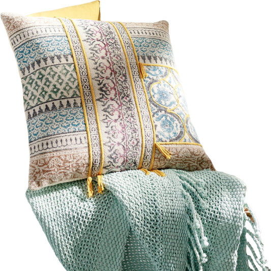 Sanga Pillow - 13764 by Livabliss in ink blue, light beige. Made from 93% cotton, 7% viscose, 100% cotton in a eclectic & global style.