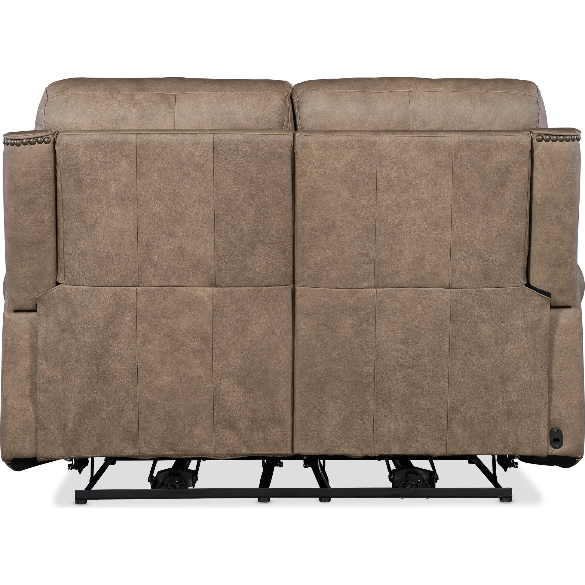 Duncan Power Loveseat by Hooker Furniture in kalahari bark. Made from leather, kalahari bark (semi-aniline top grain with splits) in a traditional style.