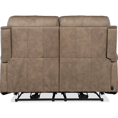 Duncan Power Loveseat by Hooker Furniture in kalahari bark. Made from leather, kalahari bark (semi-aniline top grain with splits) in a traditional style.