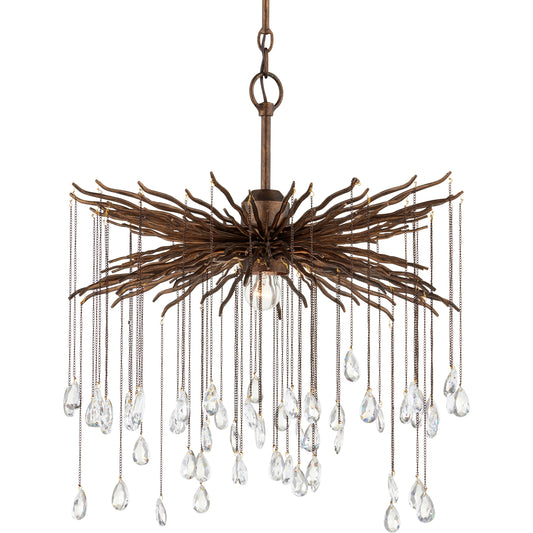 Fen Chandelier by Currey and Company in cupertino. Made from wrought iron, crystal in a eclectic & global style.