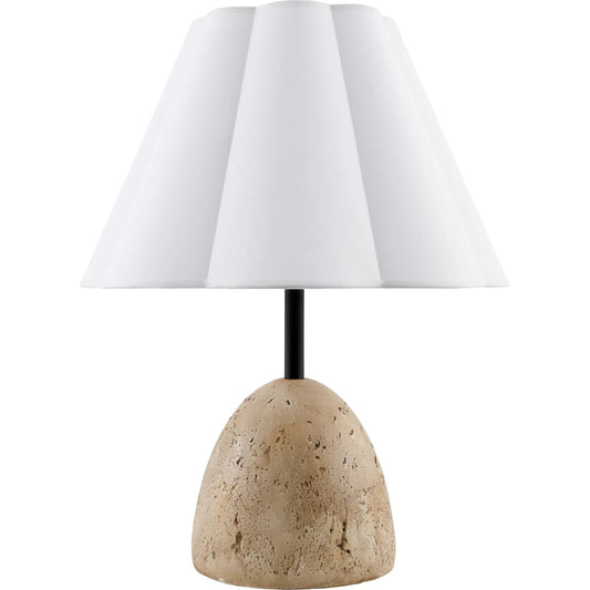 Songo Accent Table Lamp by Livabliss in brown and horn finish. Made from concrete, cotton, polyester in a unique style.
