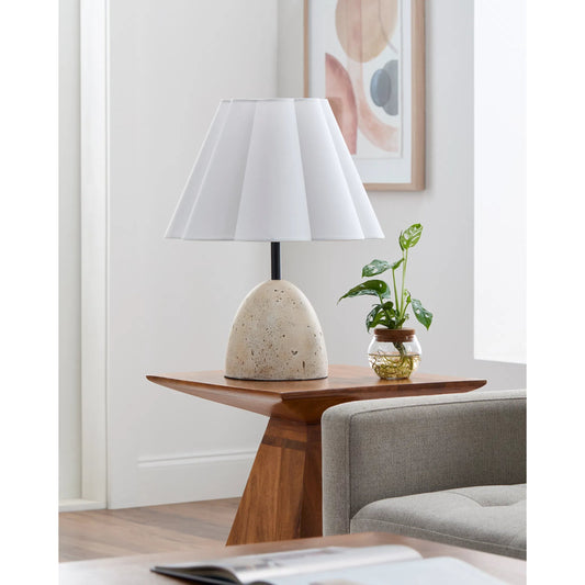 Songo Accent Table Lamp by Livabliss in brown and horn finish. Made from concrete, cotton, polyester in a unique style.