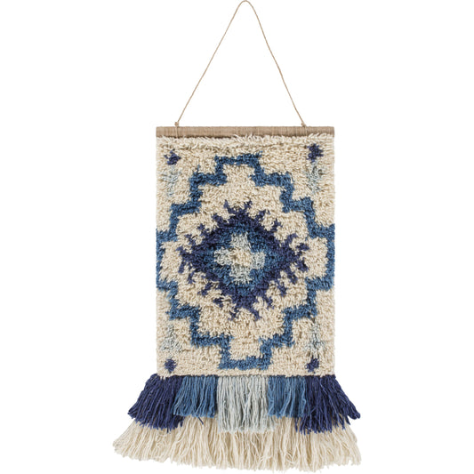 Santiago Wall Hanging - 22568 by Surya in denim, sky blue, cream, ice blue. Made from 100% wool in a eclectic & global style.