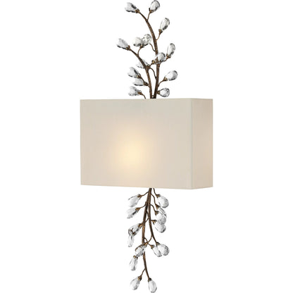 Crystal Bud Tall Wall Sconce by Currey and Company in cupertino. Made from wrought iron, crystal in a modern style.
