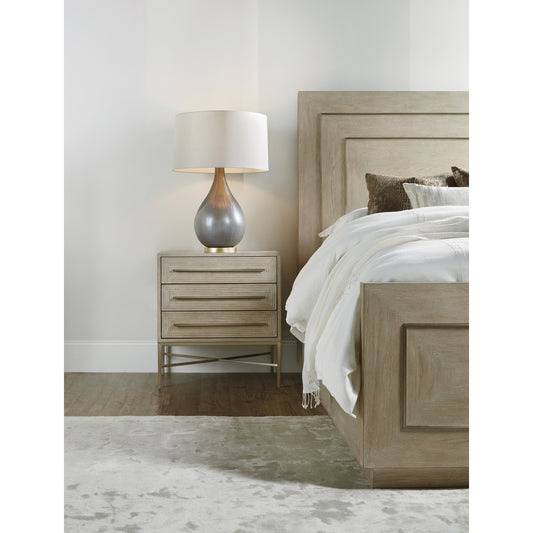 Cascade Three Drawer Nightstand by Hooker Furniture in terrain. Made from oak veneers, metal in a modern style.