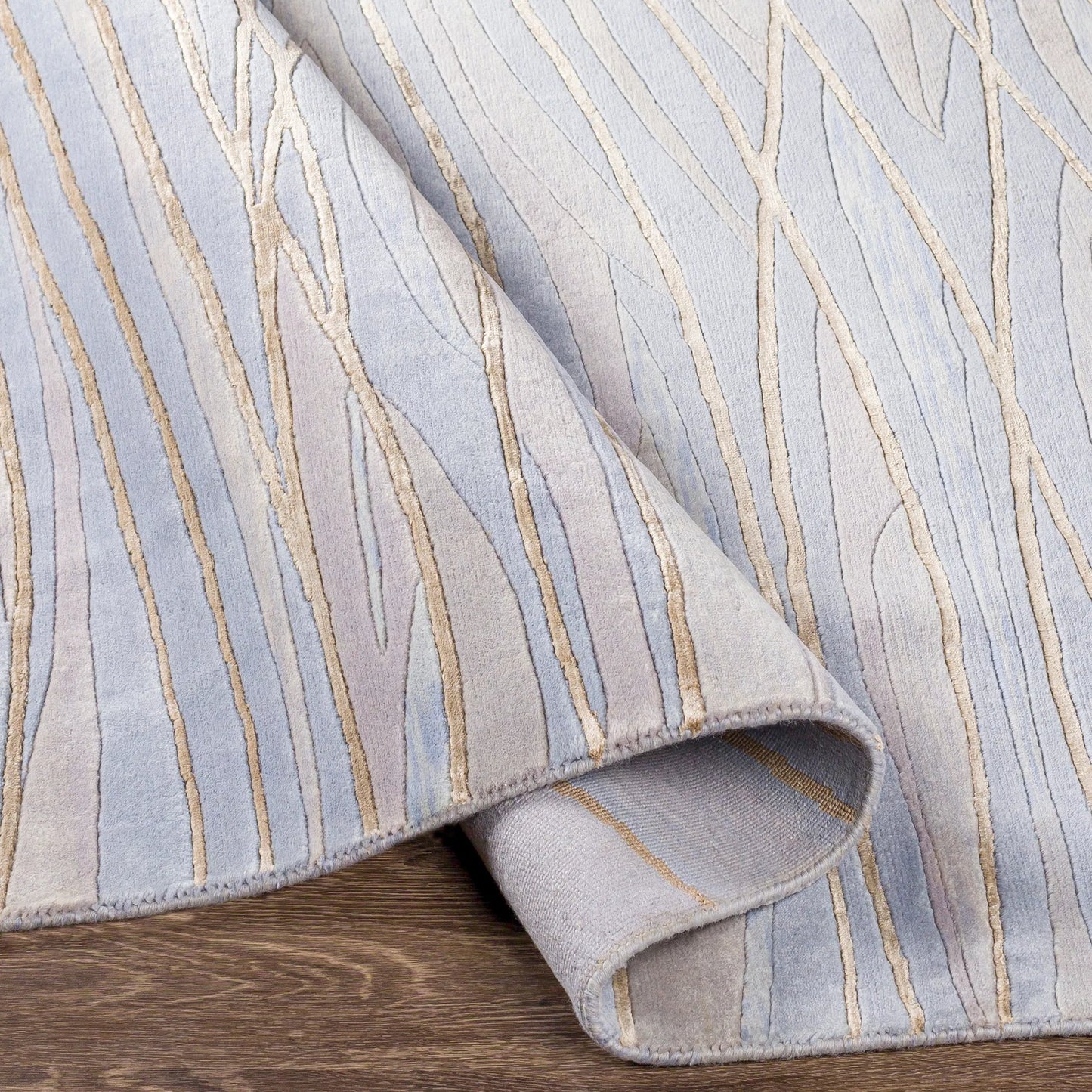 005 5647-3373,5647-3374,5647-3375 | Closeup | Shibui SH-7406 Indoor/Outdoor Rug by Surya in light blue, light gray, light sage, off-white, brown. Made from 100% semi-worsted new zealand wool in a unique style.