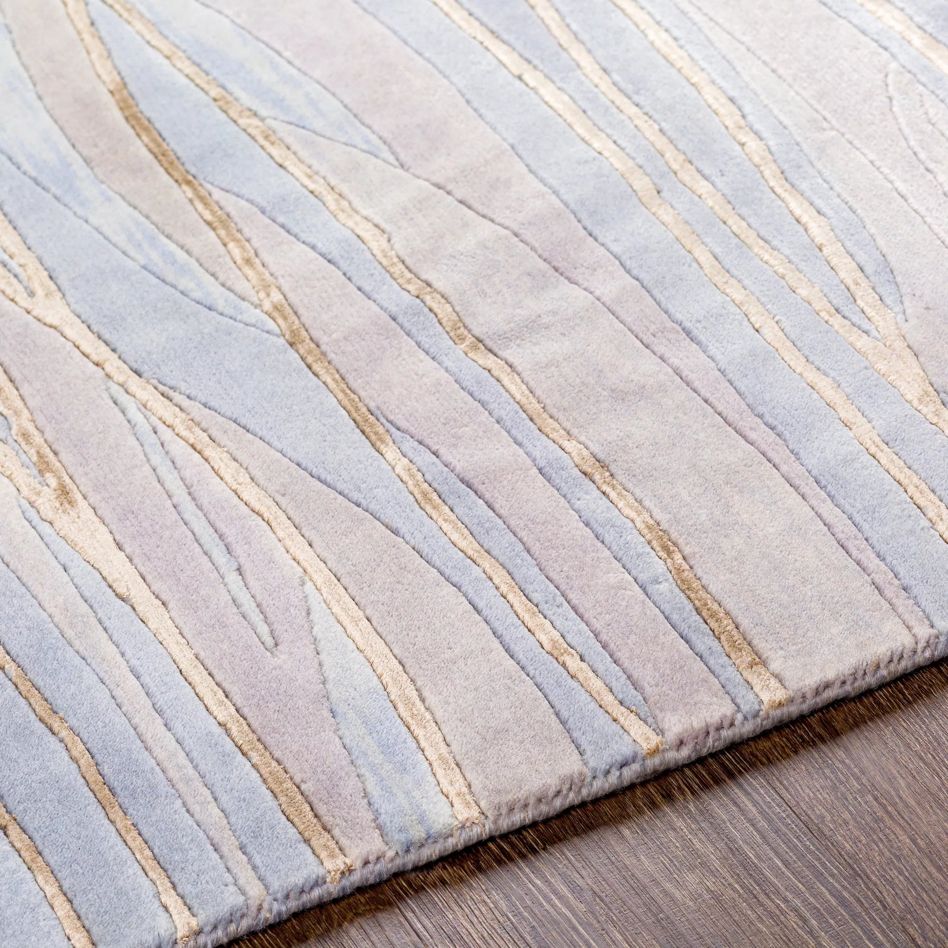 Shibui SH-7406 Indoor/Outdoor Rug by Surya in light blue, light gray, light sage, off-white, brown. Made from 100% semi-worsted new zealand wool in a unique style.