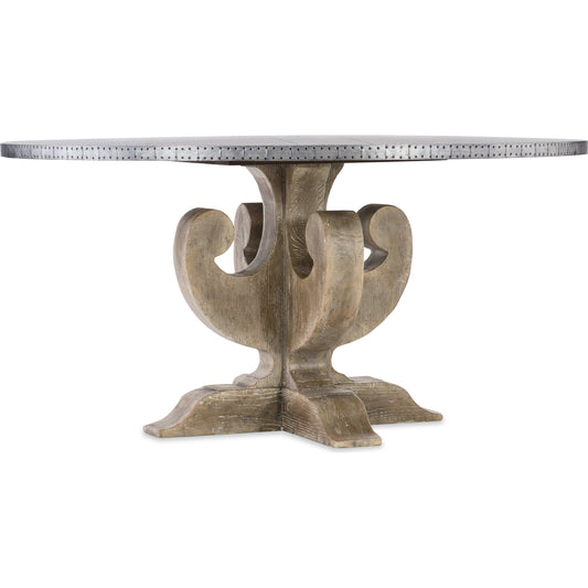 Ascension Zinc Dining Table by Hooker Furniture in light brown. Made from white oak veneers, resin in a eclectic & global style.