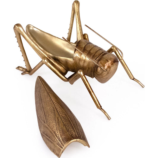 Grasshopper Accent Decor with Tray by Zentique in gold leaf. Made from resin in a modern style.