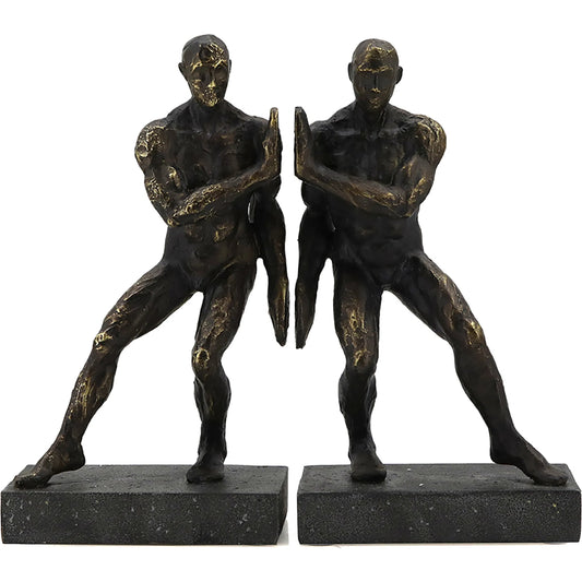 001 SI-2448938 | Primary Silo | Pushing Men Bookends by Zentique in rustic dark bronze. Made from resin in a unique style.