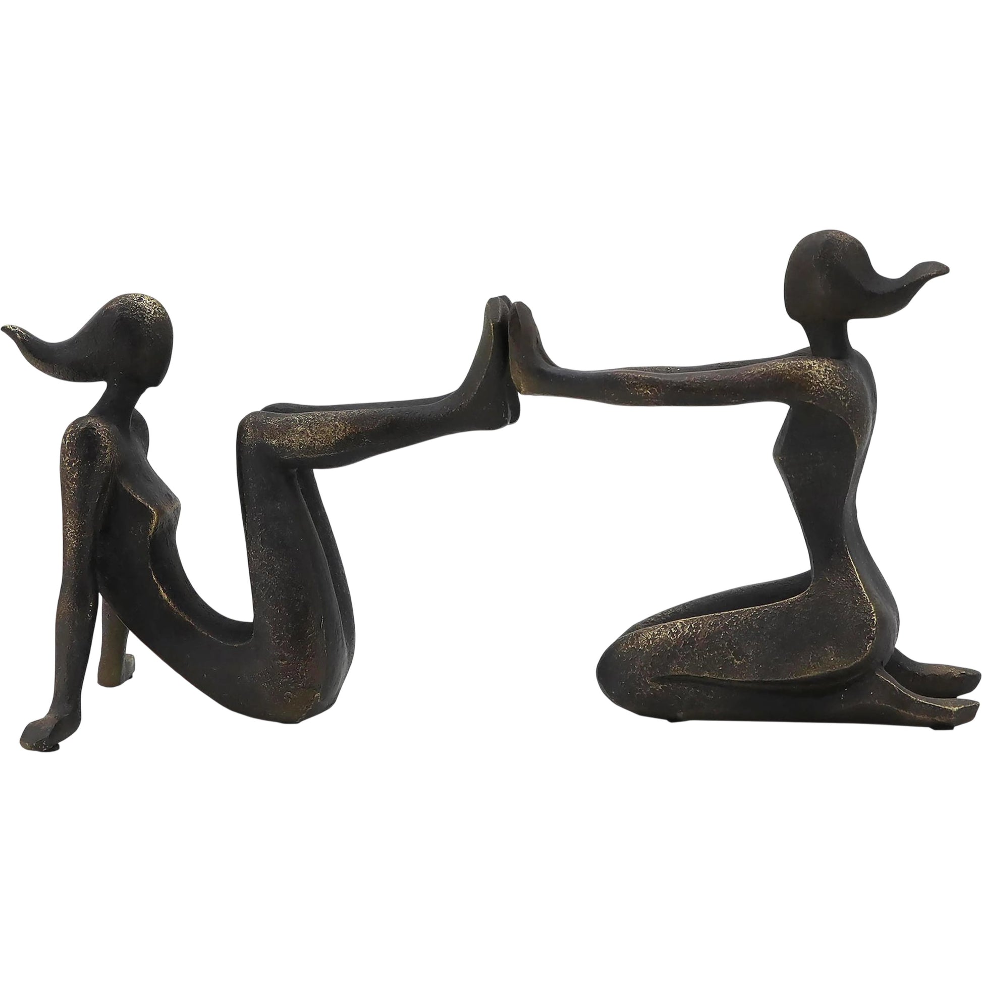 Pushing Women Bookends by Zentique in rustic dark bronze. Made from resin in a modern style.