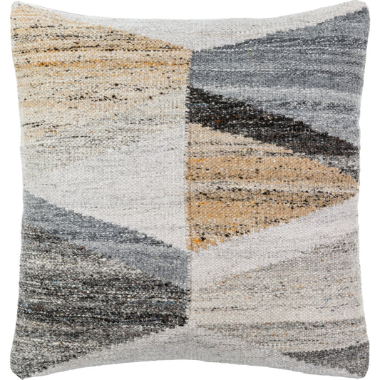 Shinola Pillow - 17 by Surya in light gray, medium gray, charcoal, black, camel. Made from front: 100% recycled pet yarn, back: 100% polyester in a modern style.