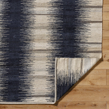STOCKHOLM SHM-2302 Rug by Surya in midnight blue, charcoal, taupe, ivory. Made from face: 80% wool, 20% cotton, warp: 20% cotton in a unique style.