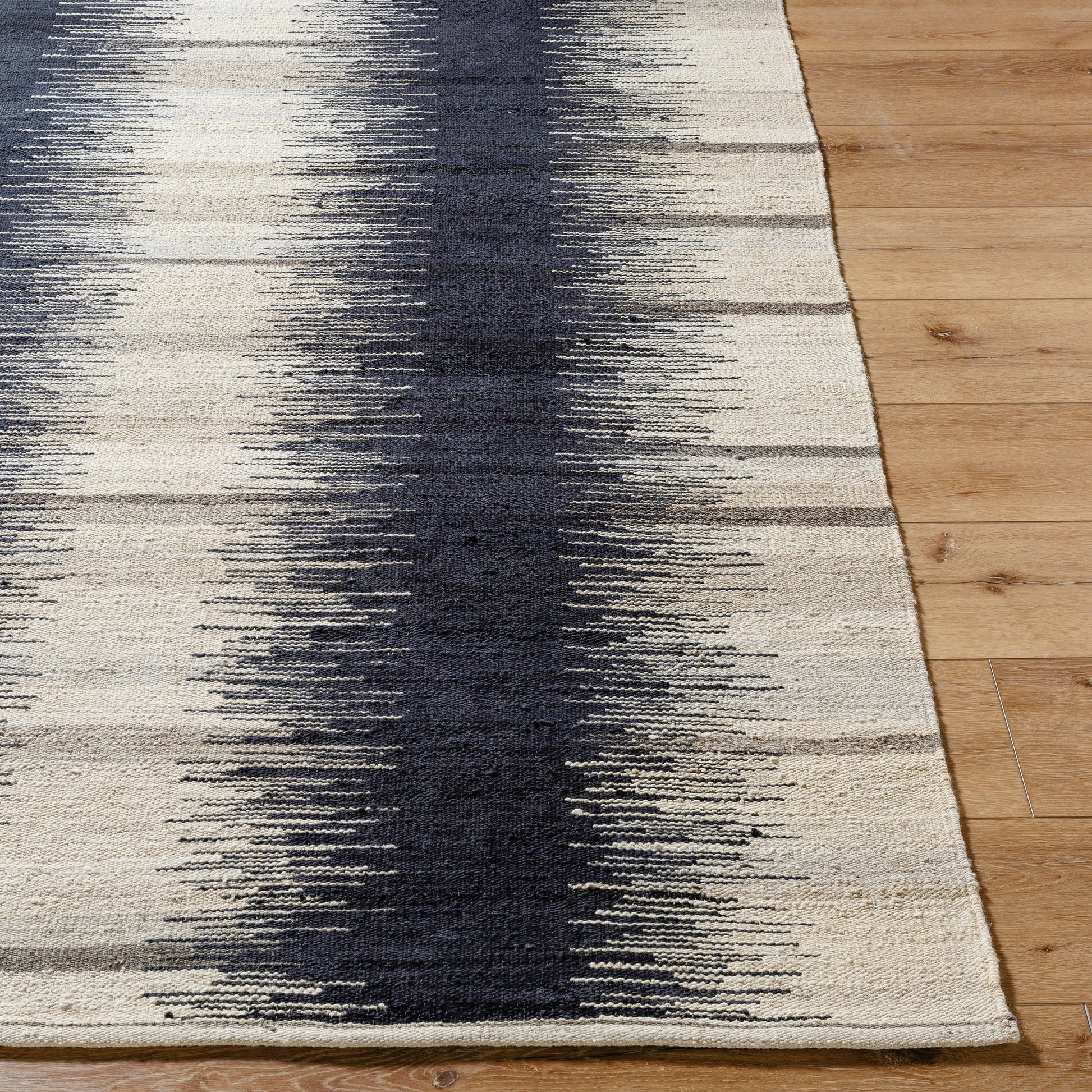 STOCKHOLM SHM-2302 Rug by Surya in midnight blue, charcoal, taupe, ivory. Made from face: 80% wool, 20% cotton, warp: 20% cotton in a unique style.