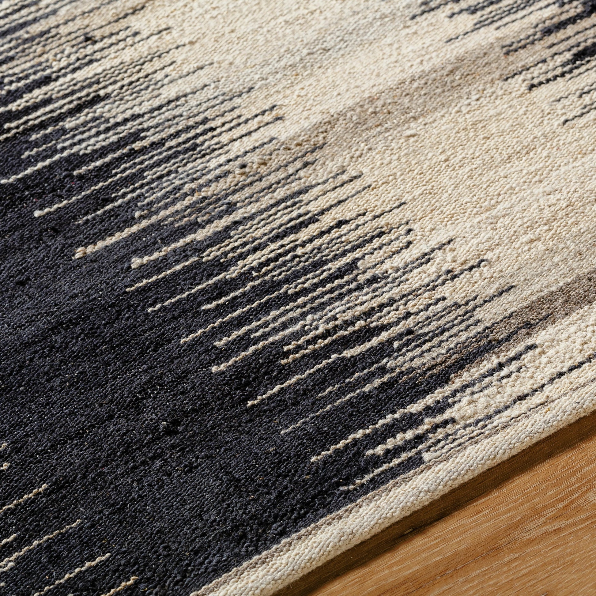 STOCKHOLM SHM-2302 Rug by Surya in midnight blue, charcoal, taupe, ivory. Made from face: 80% wool, 20% cotton, warp: 20% cotton in a unique style.