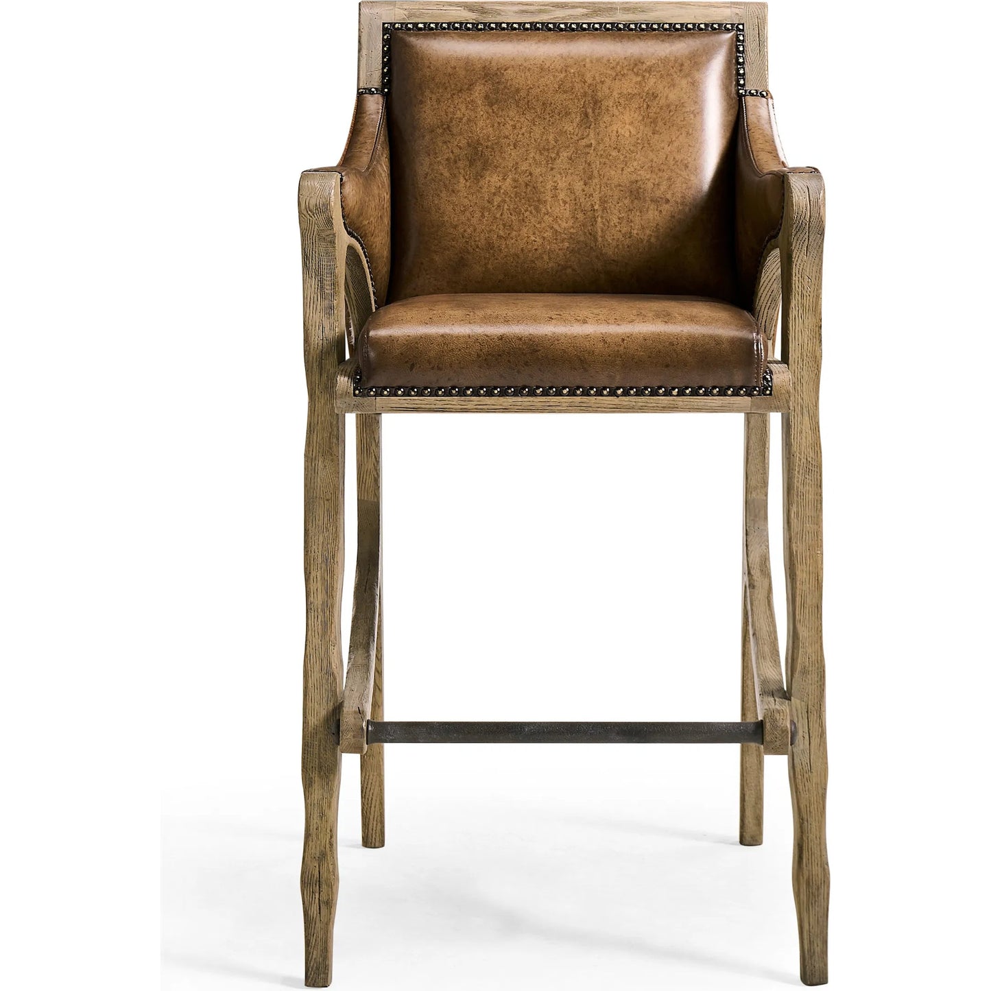 002 SI-2462584 | Additional Silo | Echo Canyon Leather & Hide Bar Stool by Jonathan Charles in faded oak. Made from oak in a traditional style.