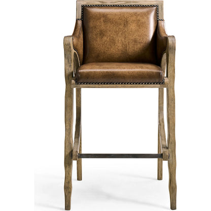 Echo Canyon Leather & Hide Bar Stool by Jonathan Charles in faded oak. Made from oak in a traditional style.
