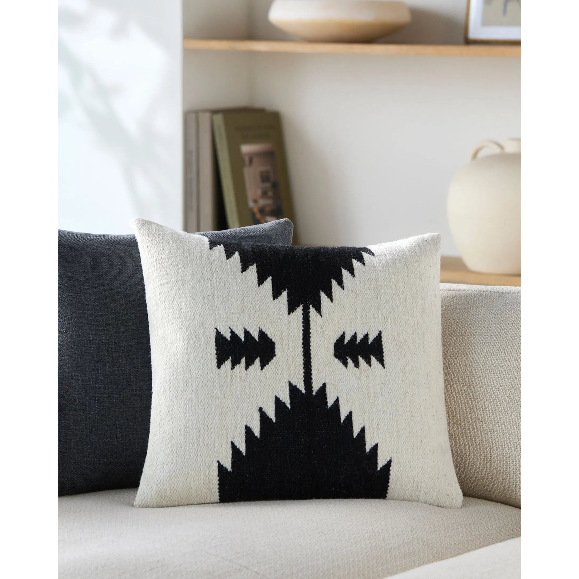 Shiprock Pillow - 32292 by Livabliss in black, cream. Made from 80% wool, 20% cotton, 100% cotton in a eclectic & global style.