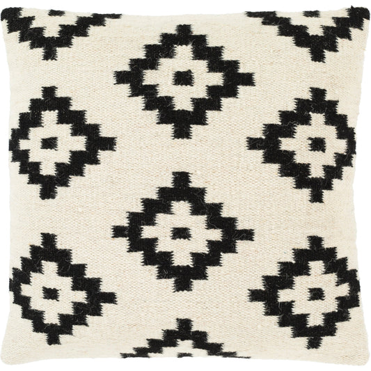 Shiprock Pillow - 32963 by Livabliss in cream, black. Made from 80% wool, 20% cotton, 100% cotton in a eclectic & global style.