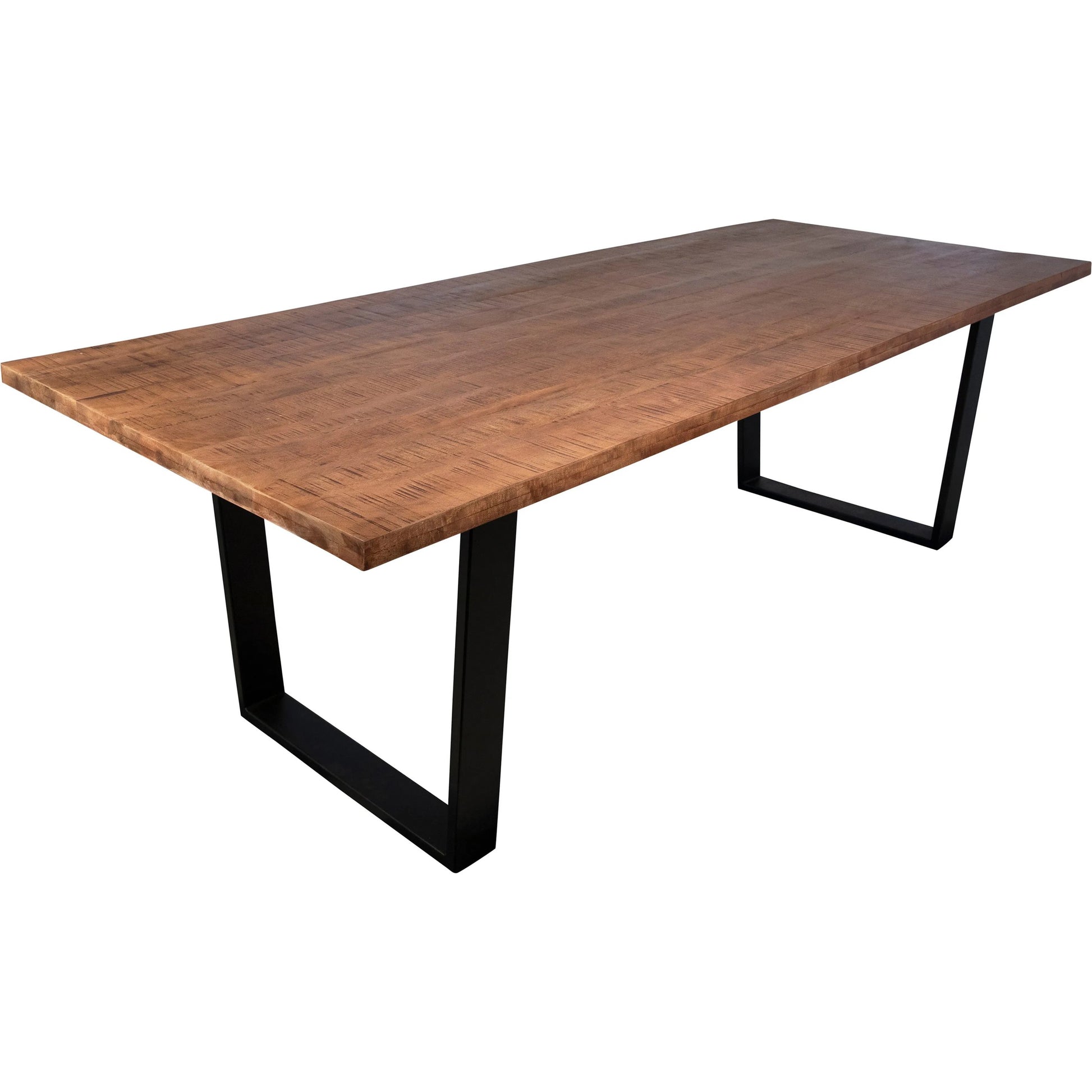 Braeden Dining Table by Arch & Plane in medium brown sealed top, black base. Made from acacia wood top, iron base in a traditional style.