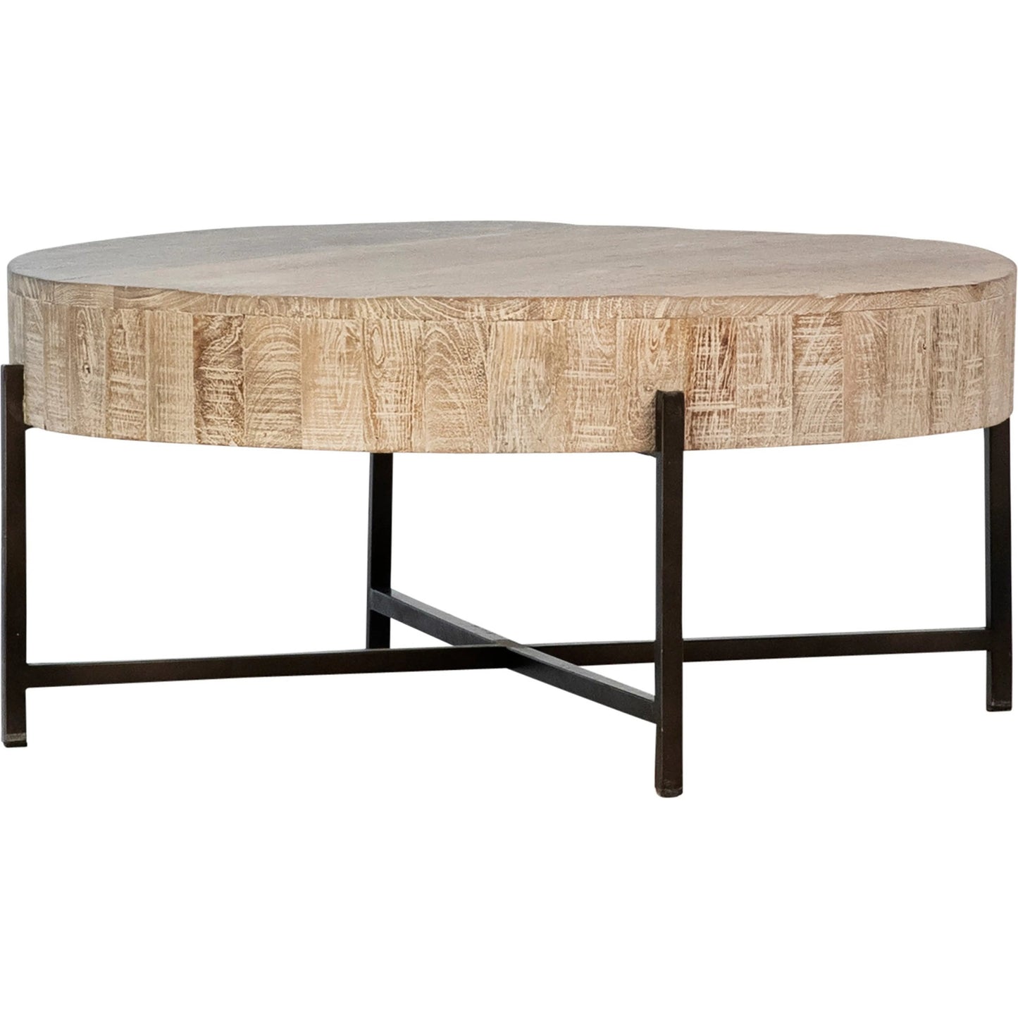 001 SI-2351186 | Primary Silo | Clarabelle Coffee Table by Arch & Plane in light warm wash sealed top, black base. Made from reclaimed mango wood, iron in a transitional style.