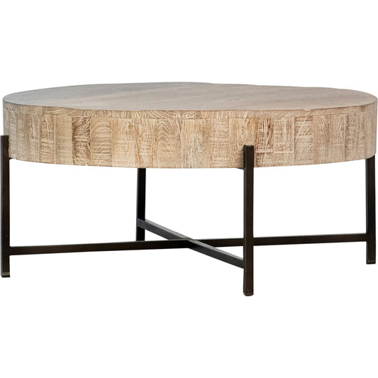 Sison Coffee Table by Arch & Plane in light warm wash sealed top, black base. Made from reclaimed mango wood, iron in a unique style.