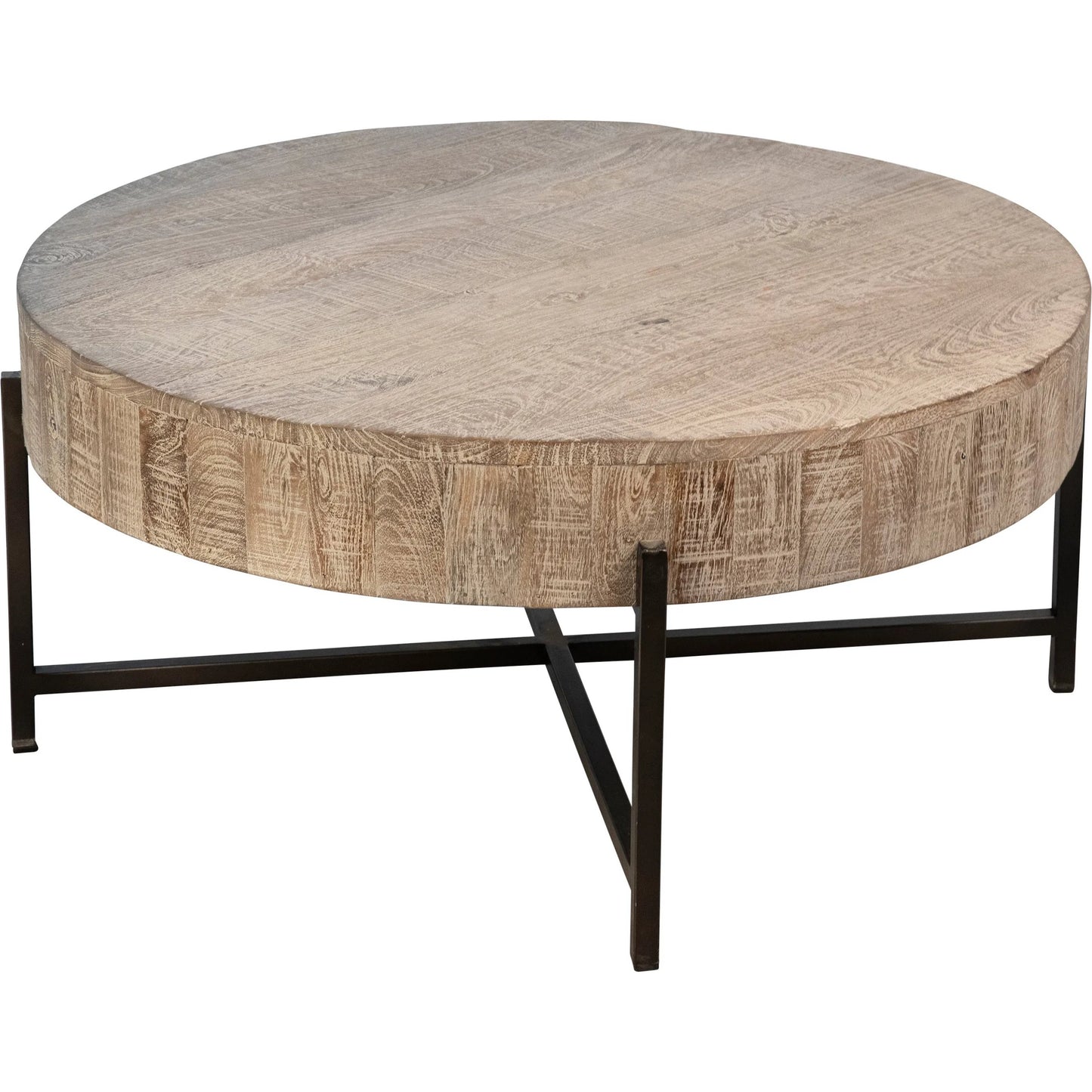 002 SI-2351186 | Additional Silo | Clarabelle Coffee Table by Arch & Plane in light warm wash sealed top, black base. Made from reclaimed mango wood, iron in a transitional style.