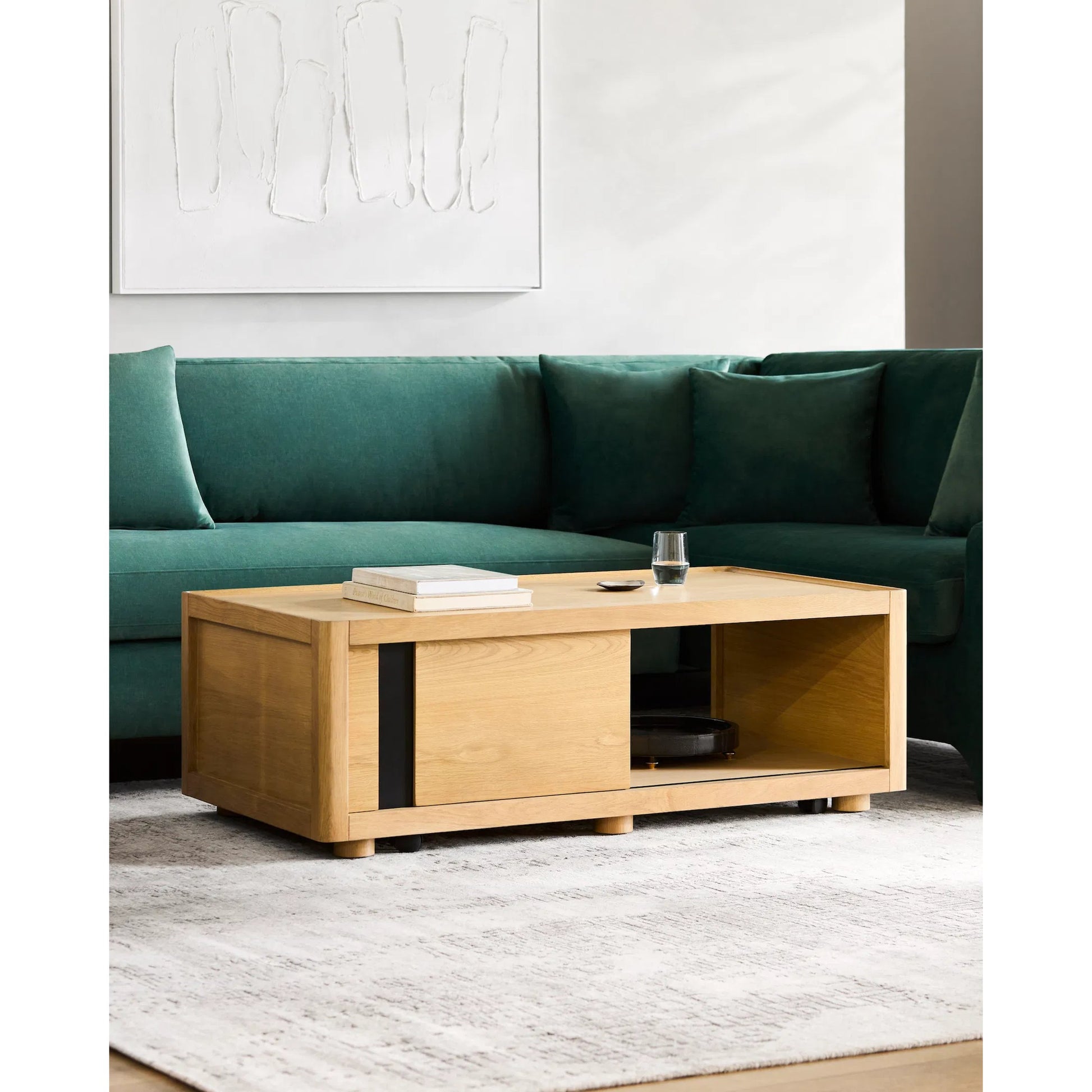 Shaye Coffee Table by Surya. Made from top: wood veneer, manufactured wood, steel, base: oak in a modern style.