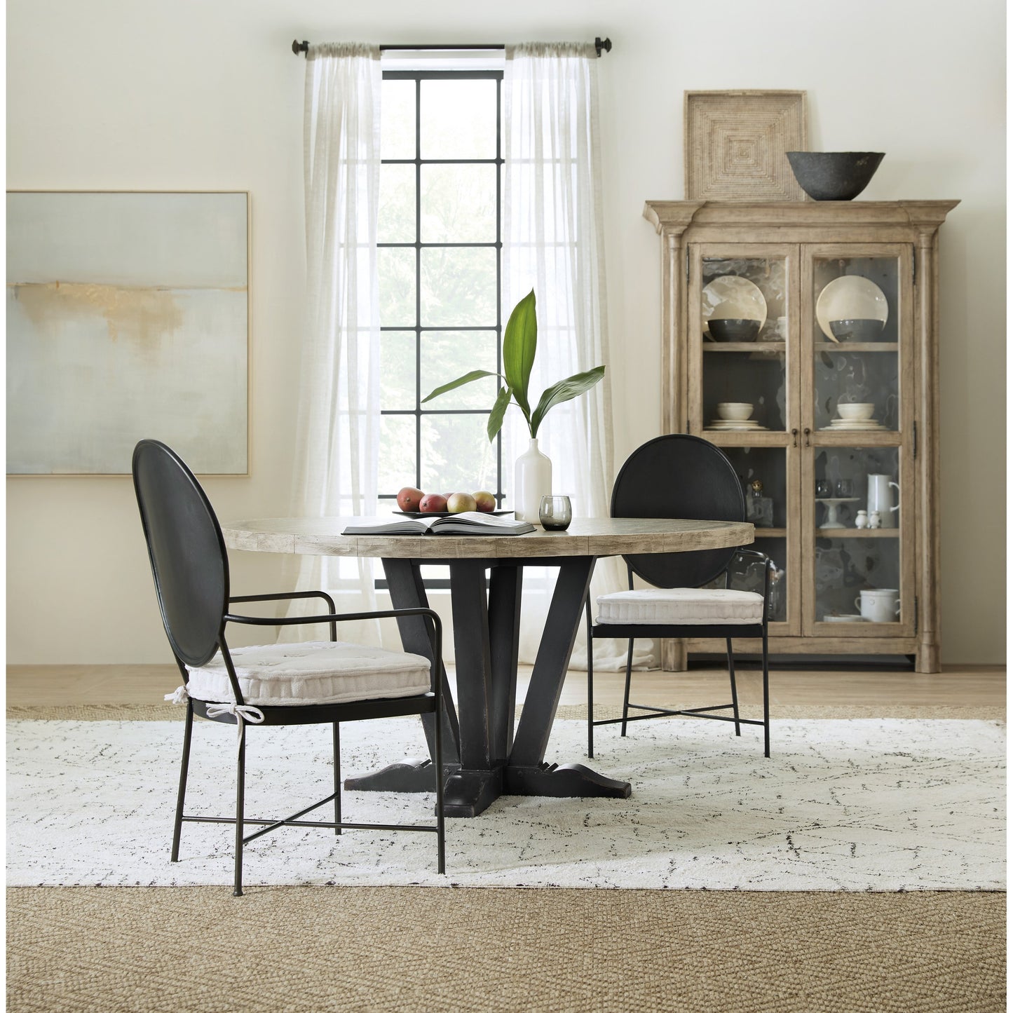 004 SI-1748676 | Lifestyle | Ciao Bella Arm Chair (Set of 2) by Hooker Furniture in beige and aged bronze, tuscan white. Made from metal, fabric, foam in a modern style.