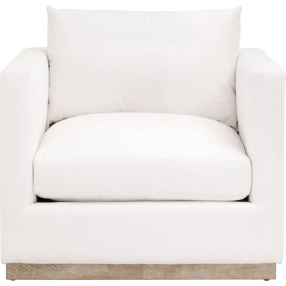 Siena Plinth Base Sofa Chair by Essentials For Living in natural gray oak, livesmart machale-ivory. Made from solid oak wood, mdf, plywood, 100% polyester fabric, foam, feather in a modern style.