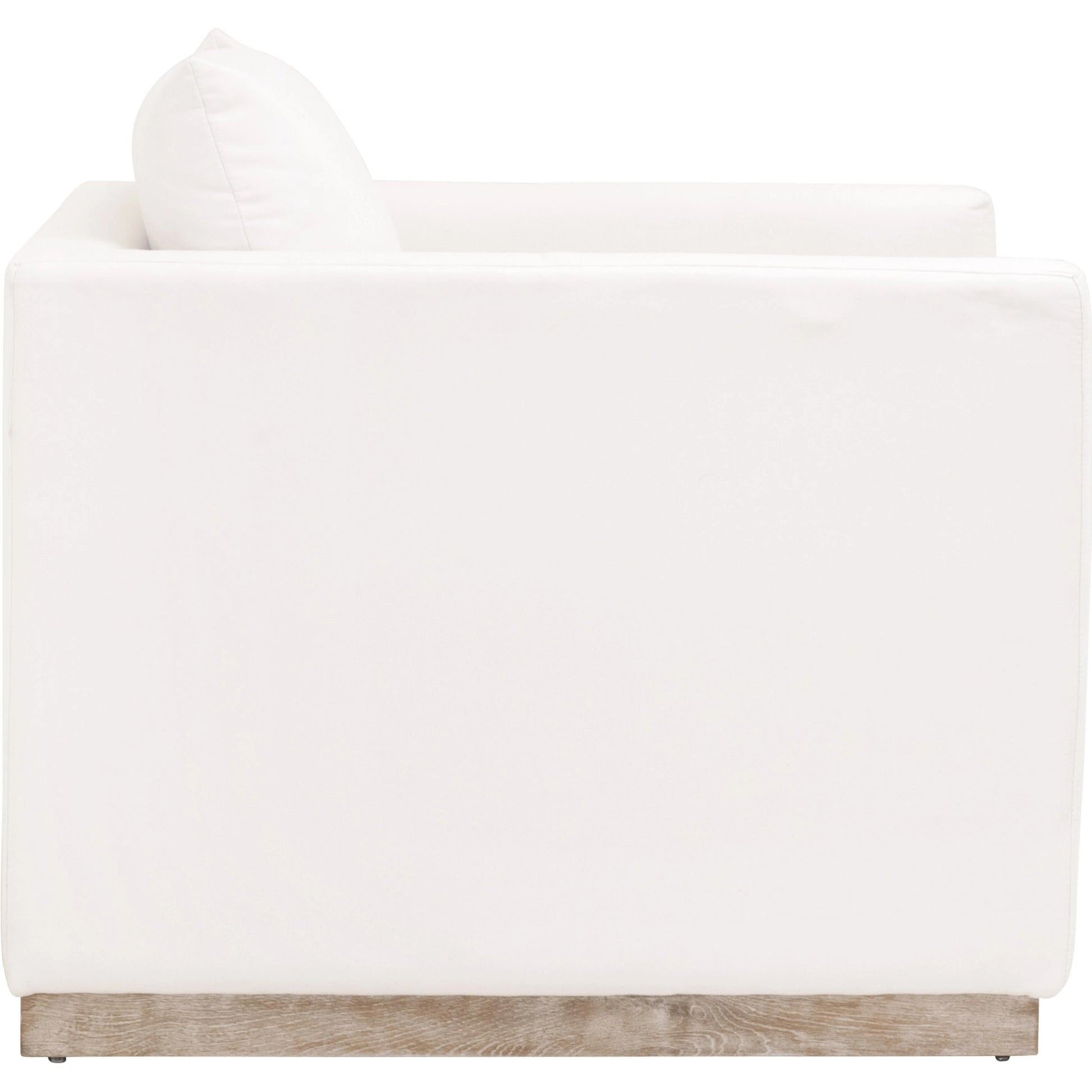 Siena Plinth Base Sofa Chair by Essentials For Living in natural gray oak, livesmart machale-ivory. Made from solid oak wood, mdf, plywood, 100% polyester fabric, foam, feather in a modern style.