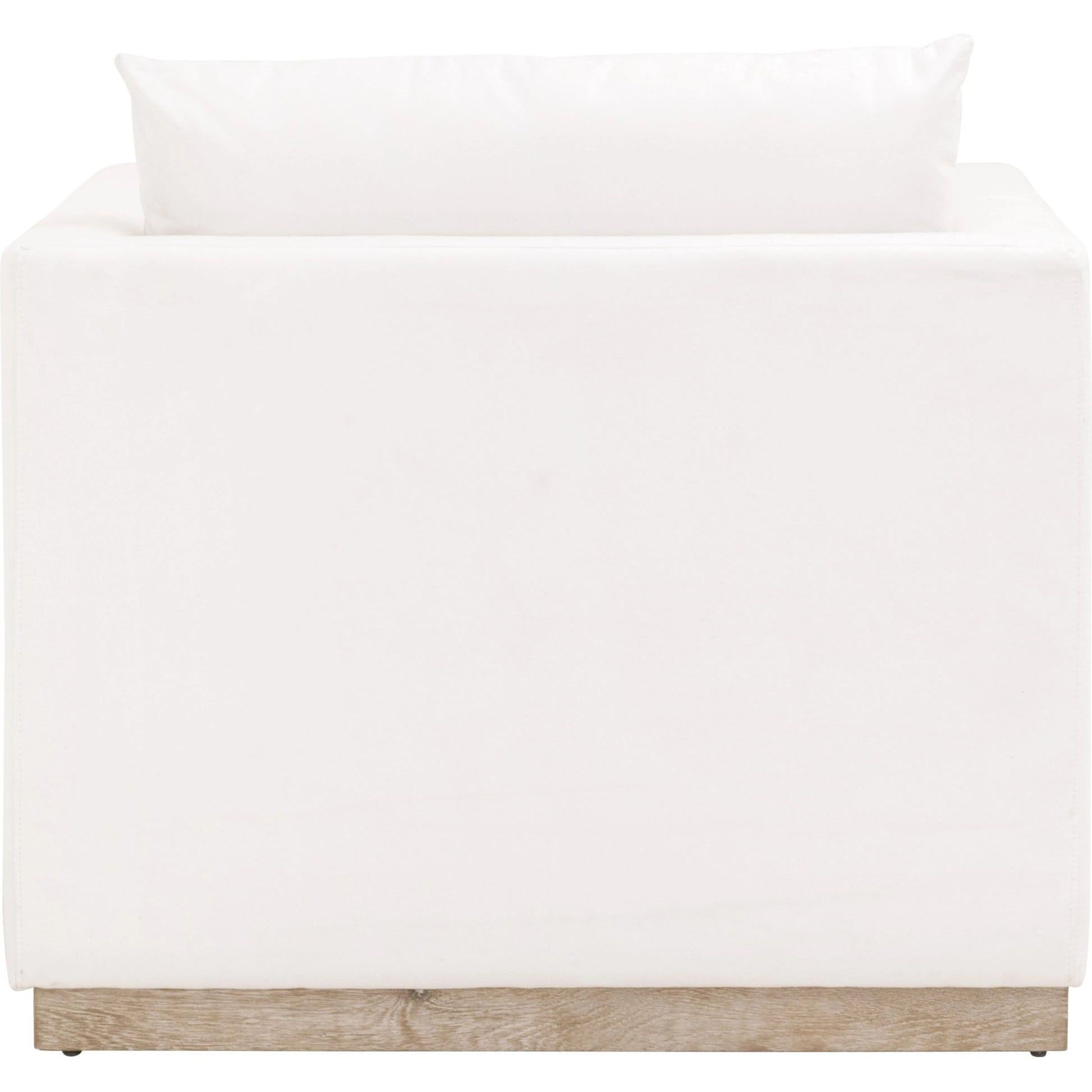 Siena Plinth Base Sofa Chair by Essentials For Living in natural gray oak, livesmart machale-ivory. Made from solid oak wood, mdf, plywood, 100% polyester fabric, foam, feather in a modern style.