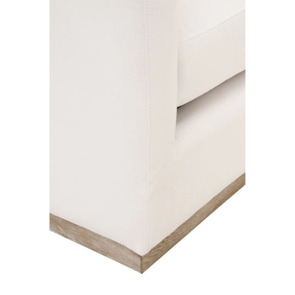 Siena Plinth Base Sofa Chair by Essentials For Living in natural gray oak, livesmart machale-ivory. Made from solid oak wood, mdf, plywood, 100% polyester fabric, foam, feather in a modern style.